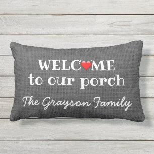 Rustikales graues Leinwand-Willkommen zum Kissen Für Draußen