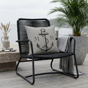 Rustikales, graues, Vintages Anchor-Hochzeitsprogr Kissen