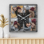 Rustikales Grauholz 4 Bilder Familienfotografie Co Quadratische Wanduhr<br><div class="desc">Laden Sie Ihre Lieblings-Fotos hoch,  um Ihr eigenes personalisiertes Keepake-Foto-Geschenk zu machen.</div>