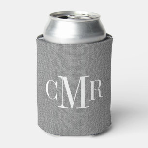 Rustikales Gray Burlap Classic Monogramm Dosenkühler