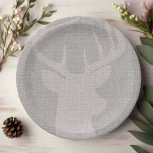 Rustikales Gray Burlap Deer Buck Pappteller