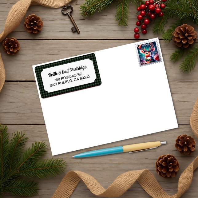 Rustikales Green & Black Buffalo Kariert Custom Adressaufkleber (Von Creator hochgeladen)