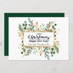 Rustikales Green Elegant Script Gold Foliage Blora Feiertagskarte
