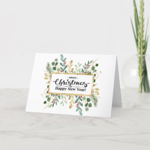 Rustikales Green Elegant Script Gold Foliage Blora Feiertagskarte