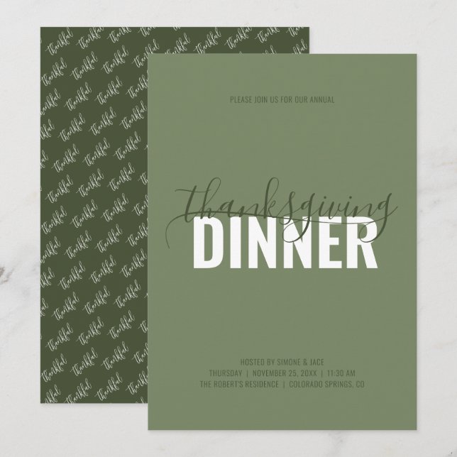 Rustikales Green Erntedank Dinner Party Einladung (Vorne/Hinten)