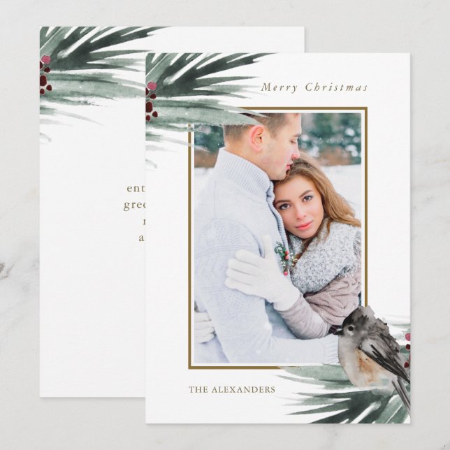 Rustikales Green Foliage Foto Frohe Weihnachten (Vorne/Hinten)