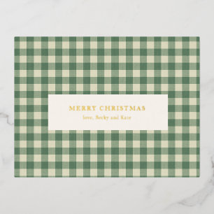 Rustikales Green Gingham Moderne Weihnachten Folien Feiertagspostkarte