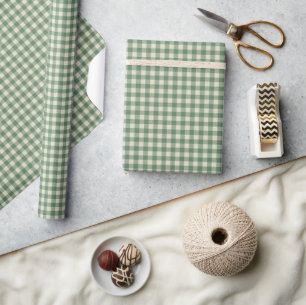 Rustikales Green Gingham Moderne Weihnachten Geschenkpapier