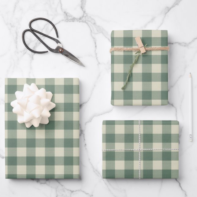 Rustikales Green Gingham Moderne Weihnachten Geschenkpapier Set (Vorderseite)