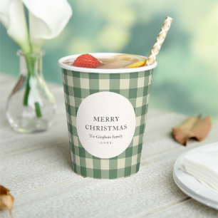 Rustikales Green Gingham Moderne Weihnachten Pappbecher