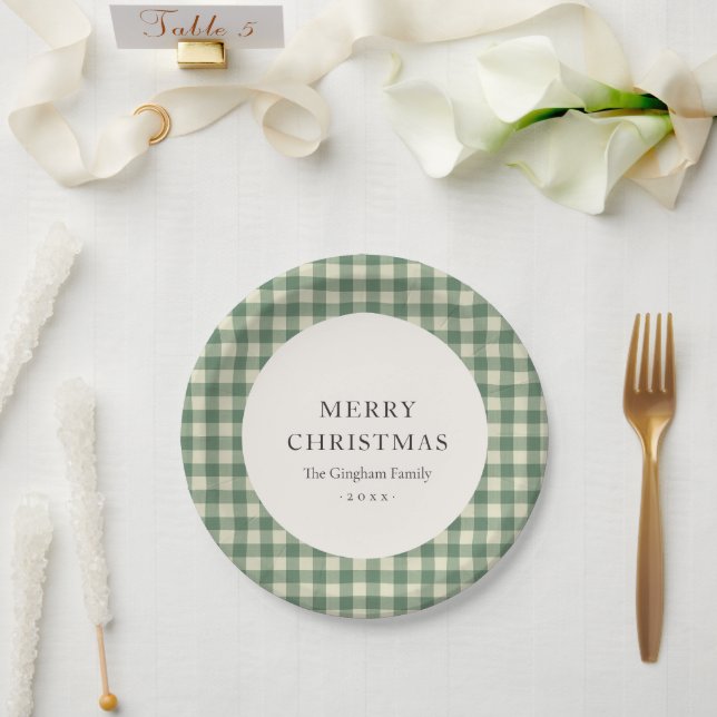 Rustikales Green Gingham Moderne Weihnachten Pappteller (Hochzeit)