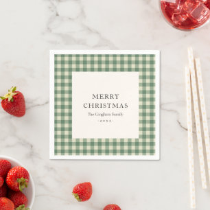 Rustikales Green Gingham Moderne Weihnachten Serviette