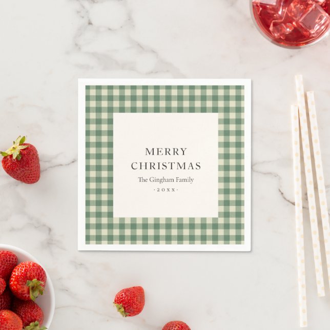 Rustikales Green Gingham Moderne Weihnachten Serviette (Beispiel)
