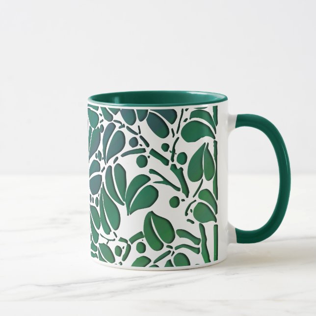 Rustikales Green Scrolling Blätter Kaffee Tasse (Rechts)