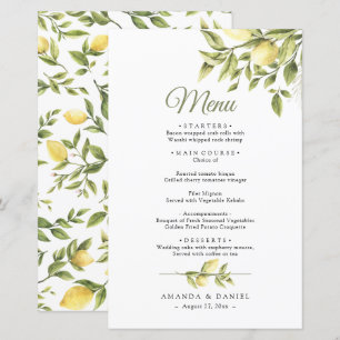 Rustikales Greenery Lemons Wedding Menu