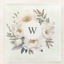 Rustikales Greenery White Floral Monogram Wedding Glasuntersetzer