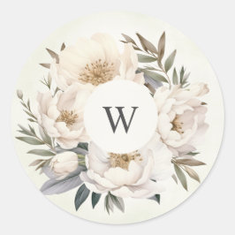 Rustikales Greenery White Floral Monogram Wedding Runder Aufkleber