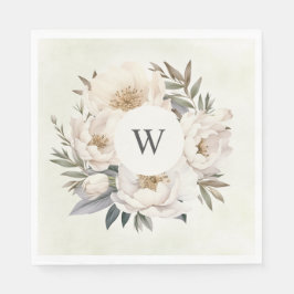 Rustikales Greenery White Floral Monogram Wedding Serviette