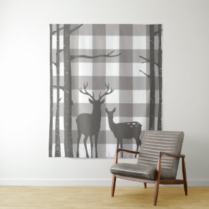 Rustikales Grey Buffalo Karierte Schachbretter Hir Wandteppich