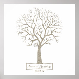 Rustikales Grey Tan Tree Thumbprint Wedding Gästeb Poster