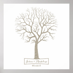 Rustikales Grey Tan Tree Thumbprint Wedding Gästeb Poster