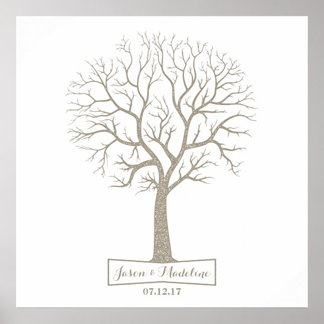Rustikales Grey Tan Tree Thumbprint Wedding Gästeb Poster (Vorne)