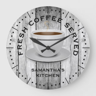 Rustikales Grey Wood Coffee Theme Bauernhof Küche Große Wanduhr