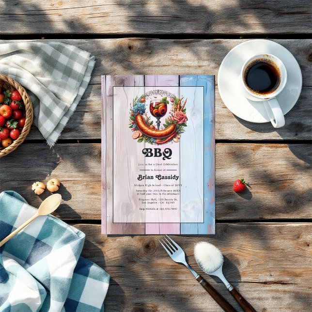 Rustikales GRILLEN Graduation Party Foto Einladung (Rustic BBQ Graduation Party Photo Invitation)