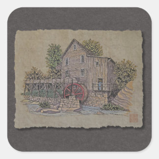 Rustikales Gristmill Quadratischer Aufkleber