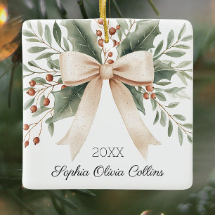 Rustikales Großkind's First Christmas Watercolor B Keramikornament