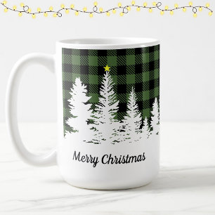 Rustikales Grün Büffelkariert Wald Frohe Weihnacht Kaffeetasse