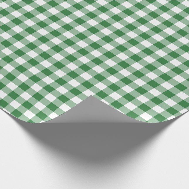 Rustikales Grün- und Weiß-Gingham-Muster Geschenkpapier (Ecke)