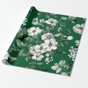 Rustikales Grün-Weiß-Botanisches-Kühn-Antikes-Blum Geschenkpapier