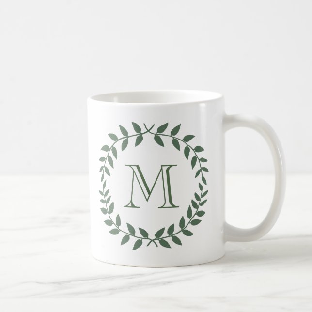 Rustikales Grün winden Monogramm-Land-Hochzeit Kaffeetasse (Rechts)