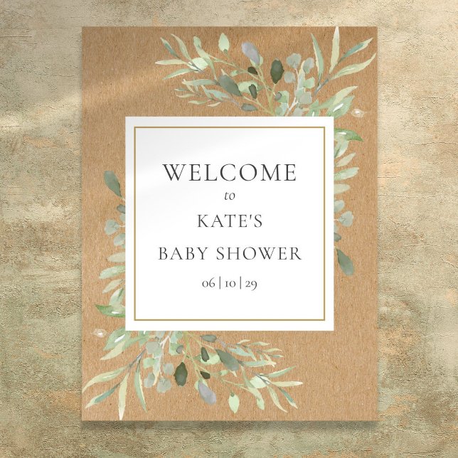 Rustikales Grüne Babydusche Begrüßungszeichen Poster (Rustic Greenery Baby Shower Welcome Sign)