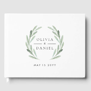 Rustikales Grüner Kranz Einfache Hochzeit Gästebuch