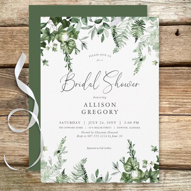 Rustikales grünes Brautparty Einladung (Rustic Green Ivy & Sage Bridal Shower Invitation)