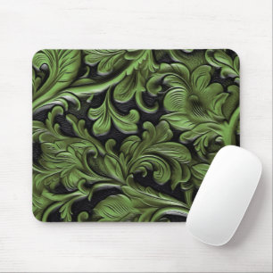 Rüstikales grünes getriebenes Leder Mousepad