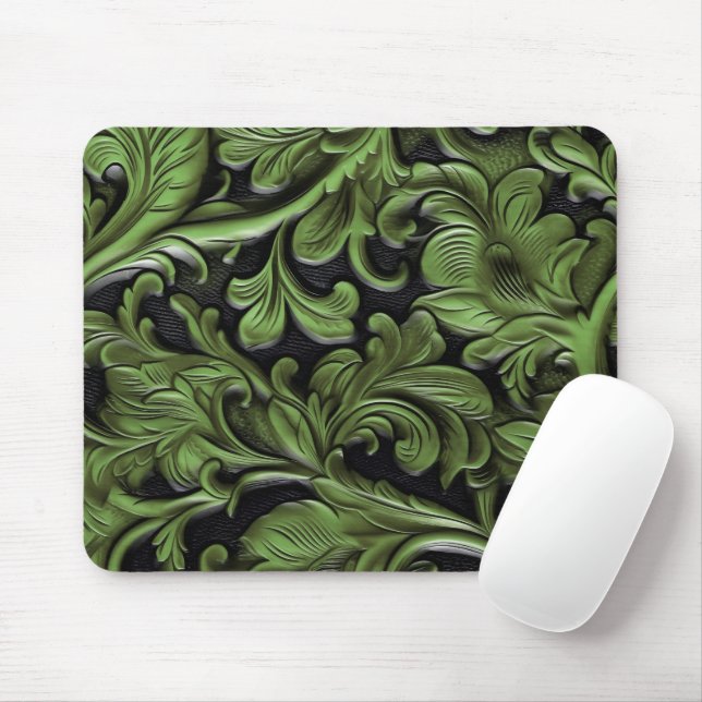Rüstikales grünes getriebenes Leder  Mousepad (Mit Mouse)