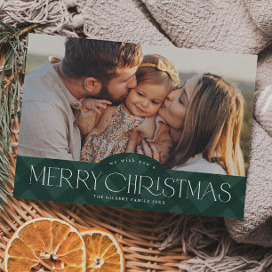 Rustikales grünes Kariertes Foto Frohe Weihnachten