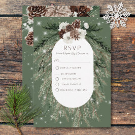 Rustikales Grünes Pine Winter Sparkone Zwei Abende RSVP Karte