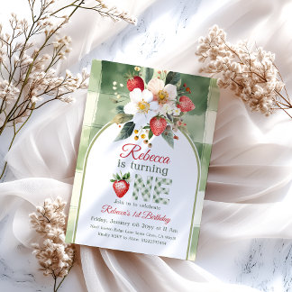 Rustikales Grünes Rotes Erdbeeren Berry Erster Geb Einladung