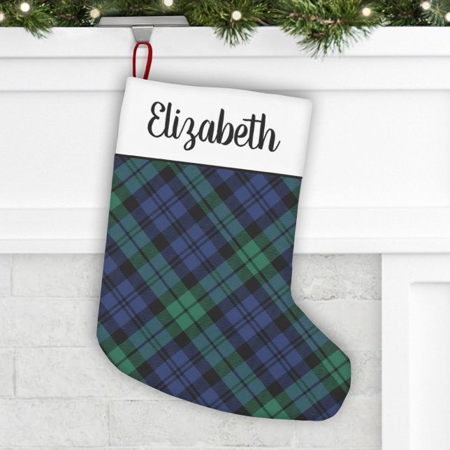 Rustikales grünes und blaues Tartan Kariert Person Kleiner Weihnachtsstrumpf (Von Creator hochgeladen)