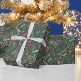 Rustikales Grünes Weihnachtsfest Botanische Vegeta Geschenkpapier