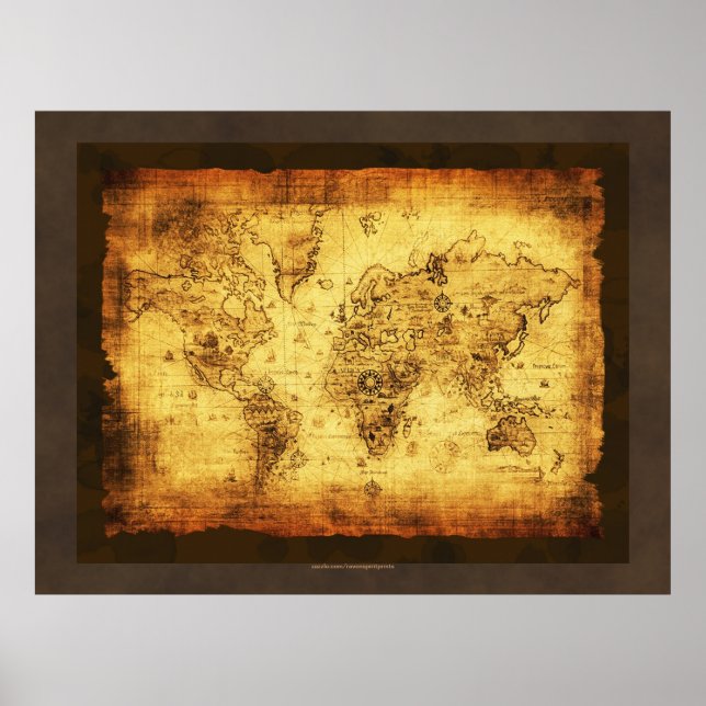 Rustikales Grunge Old World Map Poster (groß) (Vorne)