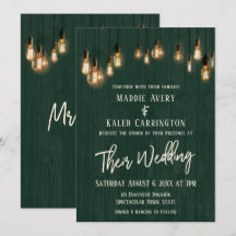 Rustikales Grünholz Edison Lights Typografy Weddin