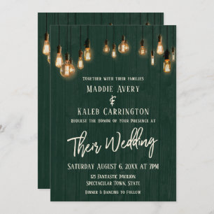 Rustikales Grünholz Edison Lights Typografy Weddin Einladung