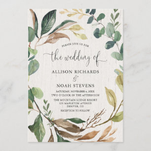 Rustikales Grünpflanzen botanische Hochzeit Einladung