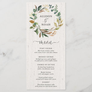 Rustikales Grünpflanzen botanisches Hochzeitsmenü Programm