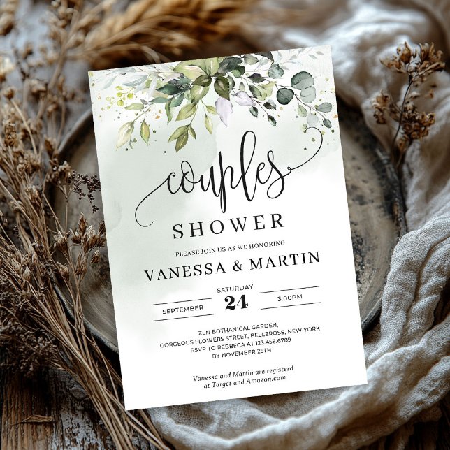 Rustikales Grünpflanzen Eukalyptus Paare Dusche Einladung (Rustic greenery foliage eucalyptus couples shower invitation)